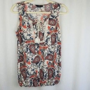 CORVIA tank paisley tassel tie boho eslastic hem S